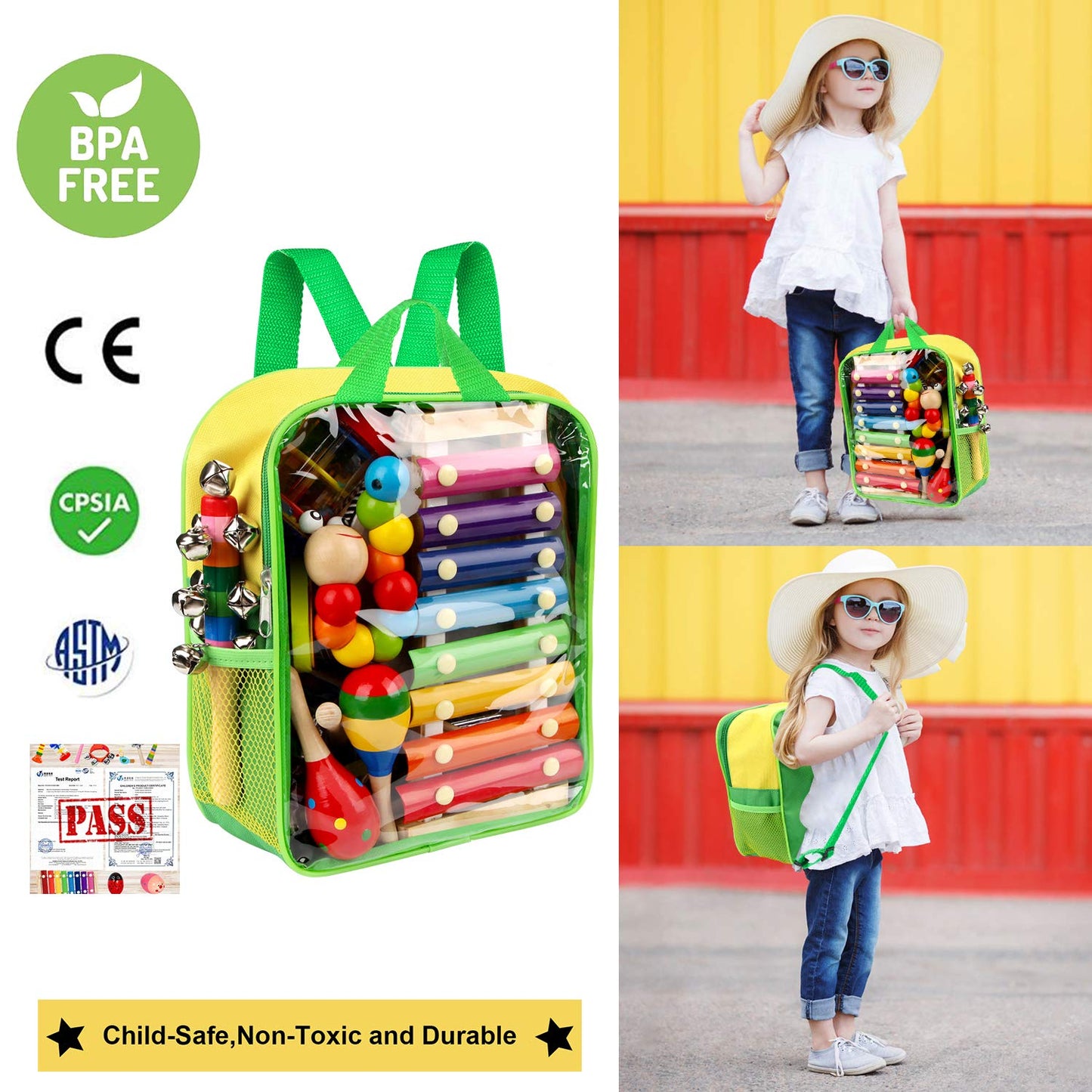 Taimasi Kids Musical Instruments Set | 33pc, 18 Types Wooden Percussion Toys