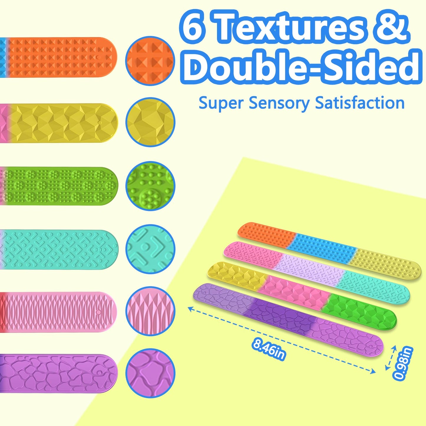 TAINOMY Textured Silicone Slap Bracelets — Calming Sensory Fidget Toys for Kids & Adults (6 Pack)