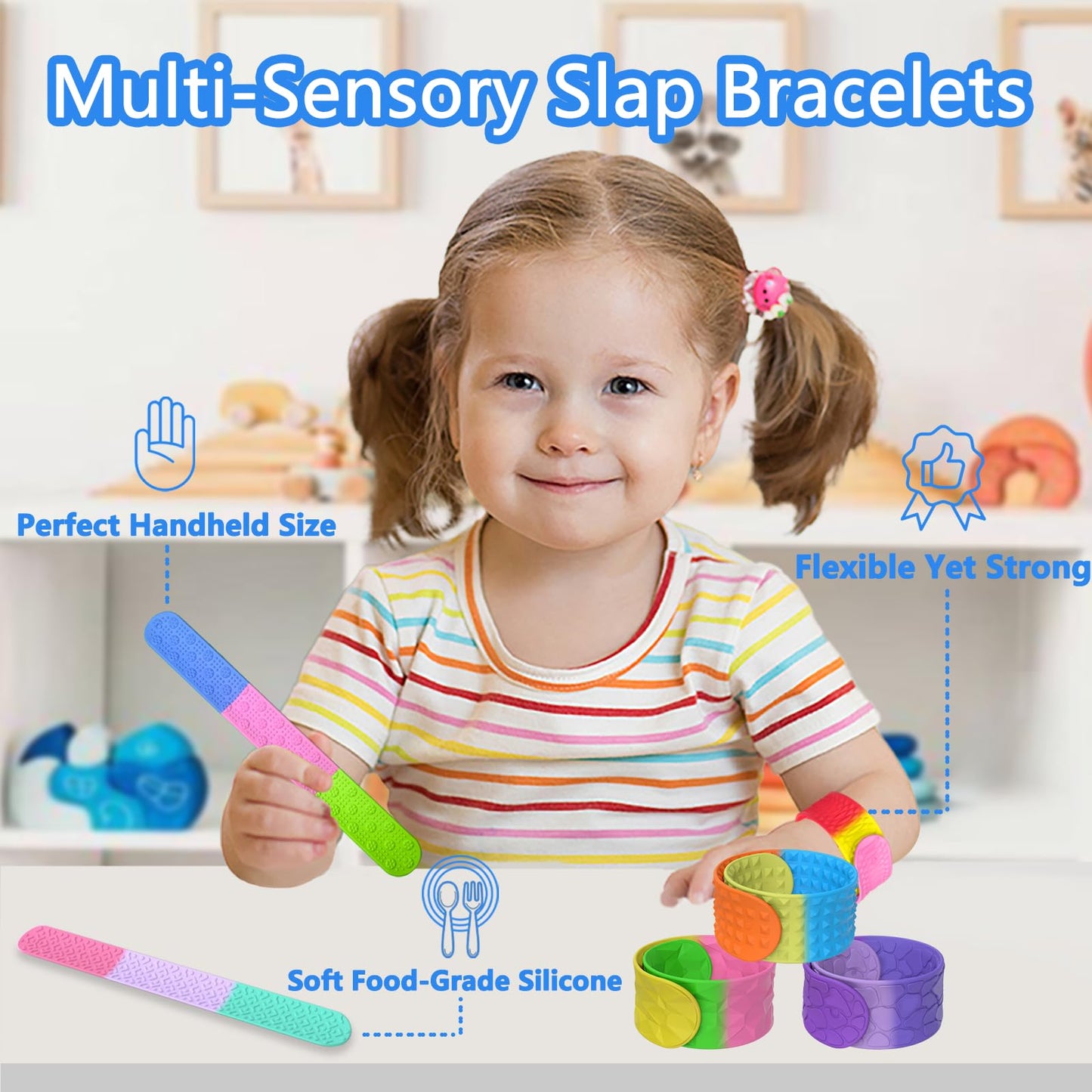 TAINOMY Textured Silicone Slap Bracelets — Calming Sensory Fidget Toys for Kids & Adults (6 Pack)