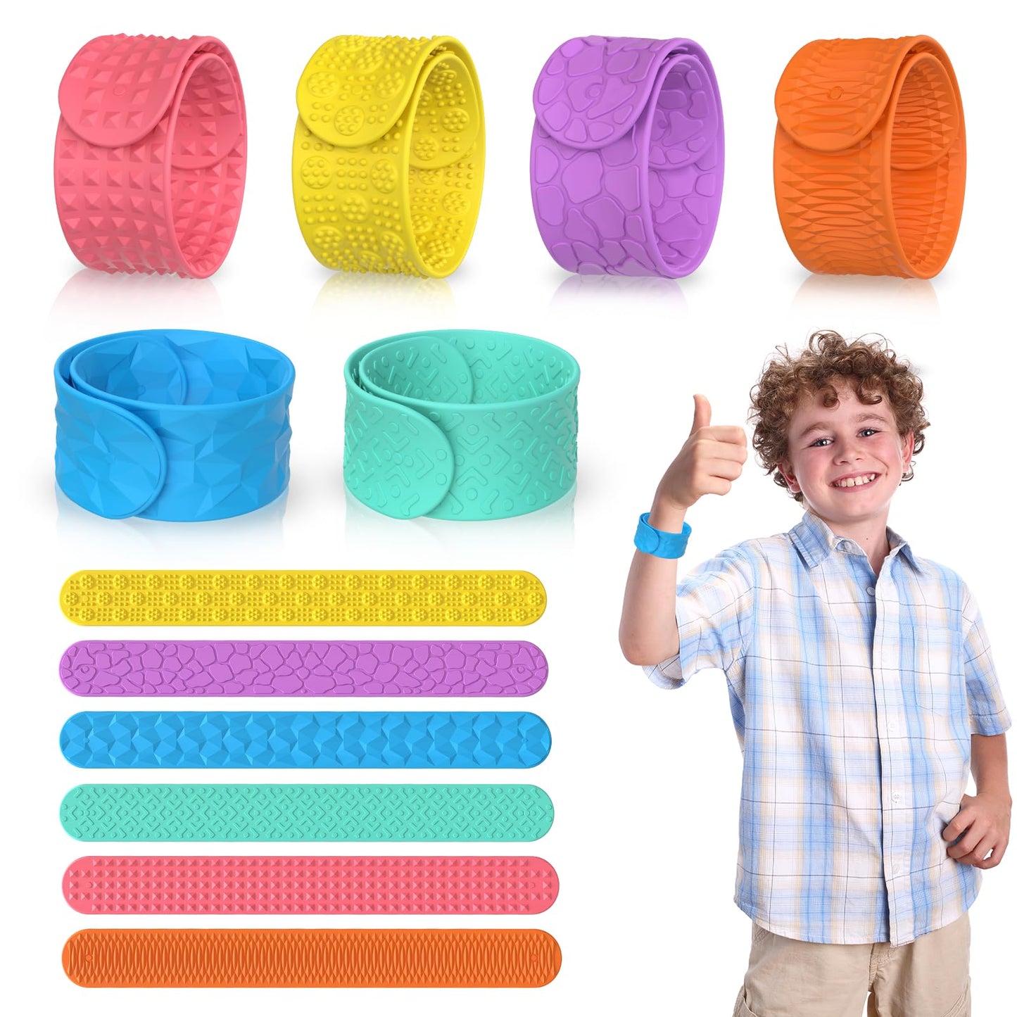 tainomy Textured Silicone Slap Bracelets – 6 Pack | Calming Fidget Toys