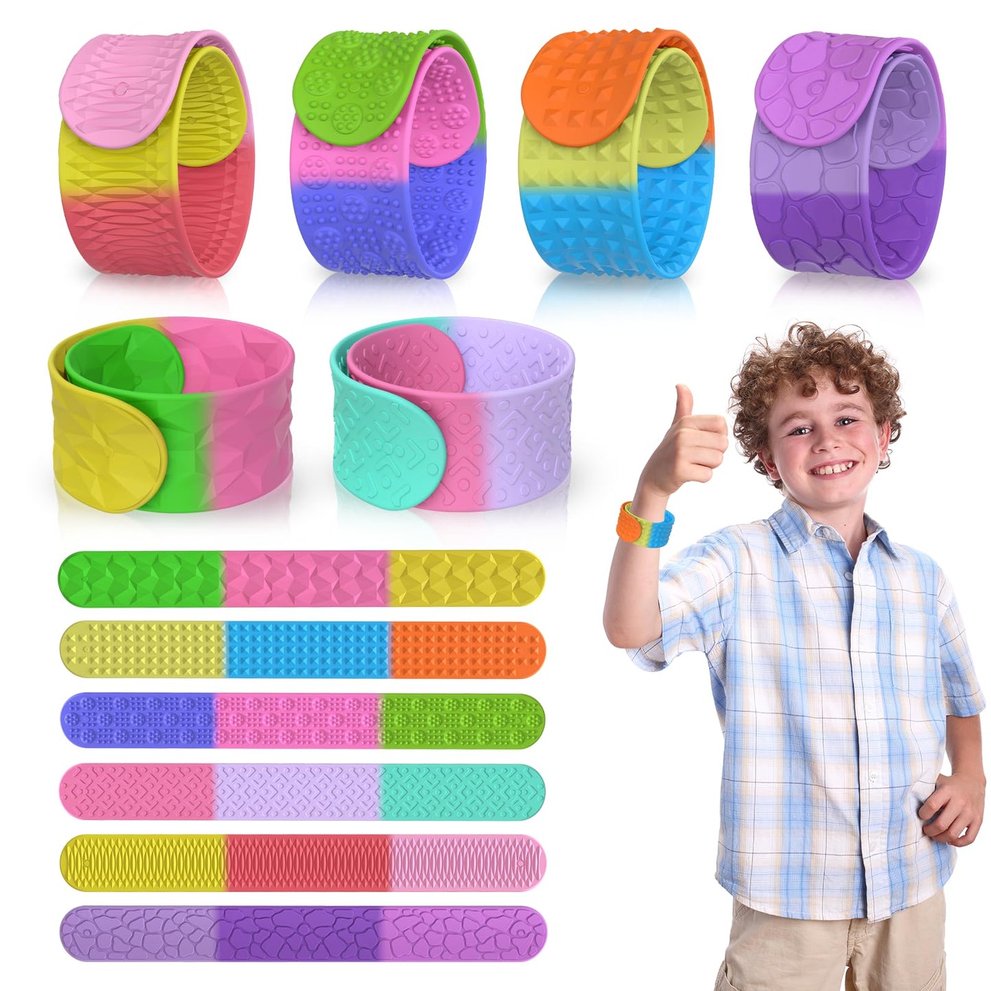 TAINOMY Textured Silicone Slap Bracelets — Calming Sensory Fidget Toys for Kids & Adults (6 Pack)