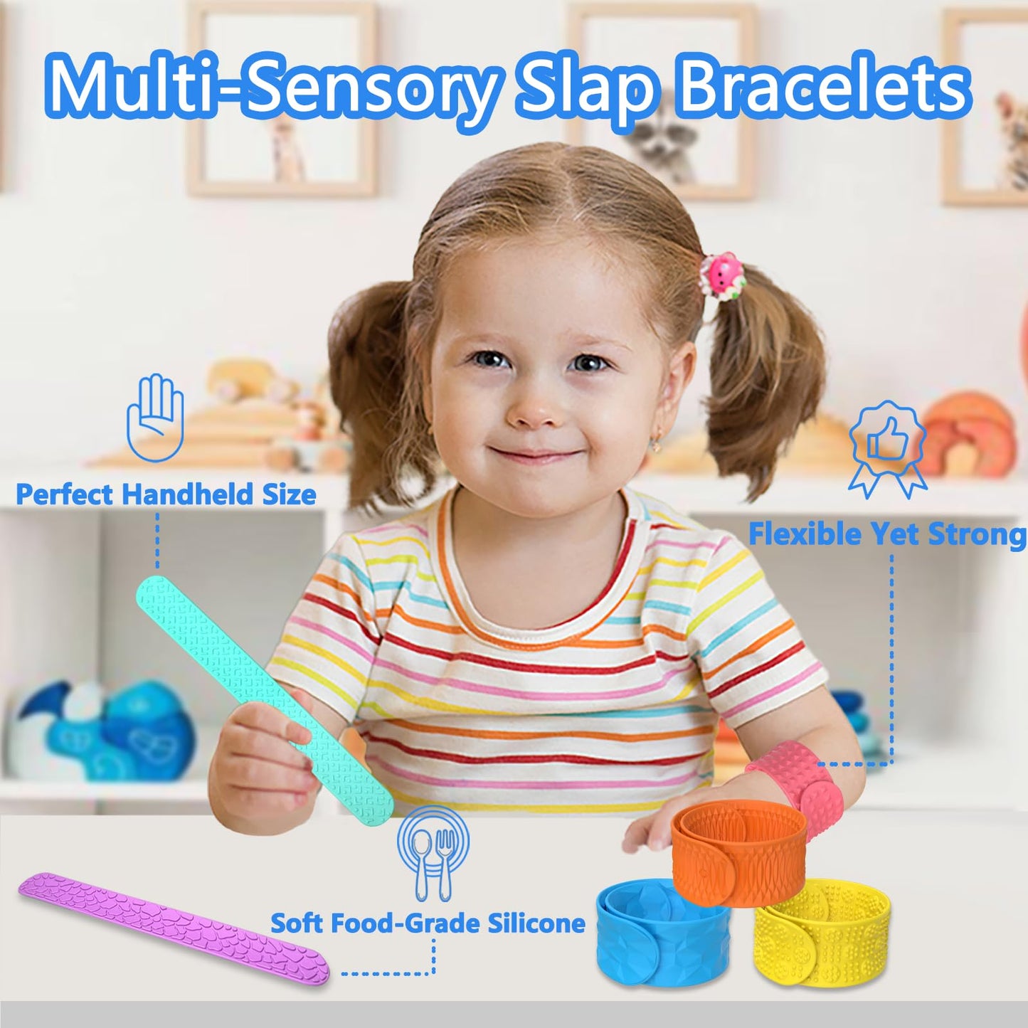 tainomy Textured Silicone Slap Bracelets – 6 Pack | Calming Fidget Toys