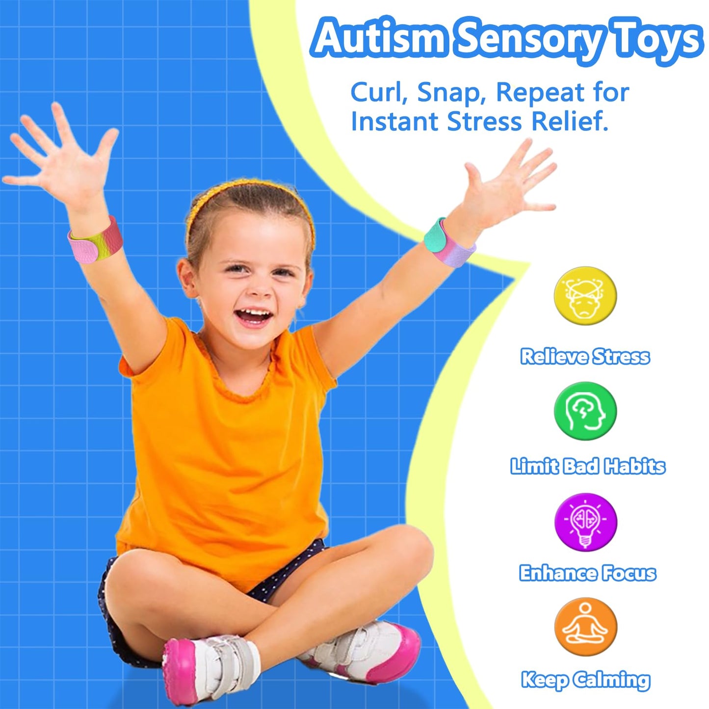 TAINOMY Textured Silicone Slap Bracelets — Calming Sensory Fidget Toys for Kids & Adults (6 Pack)