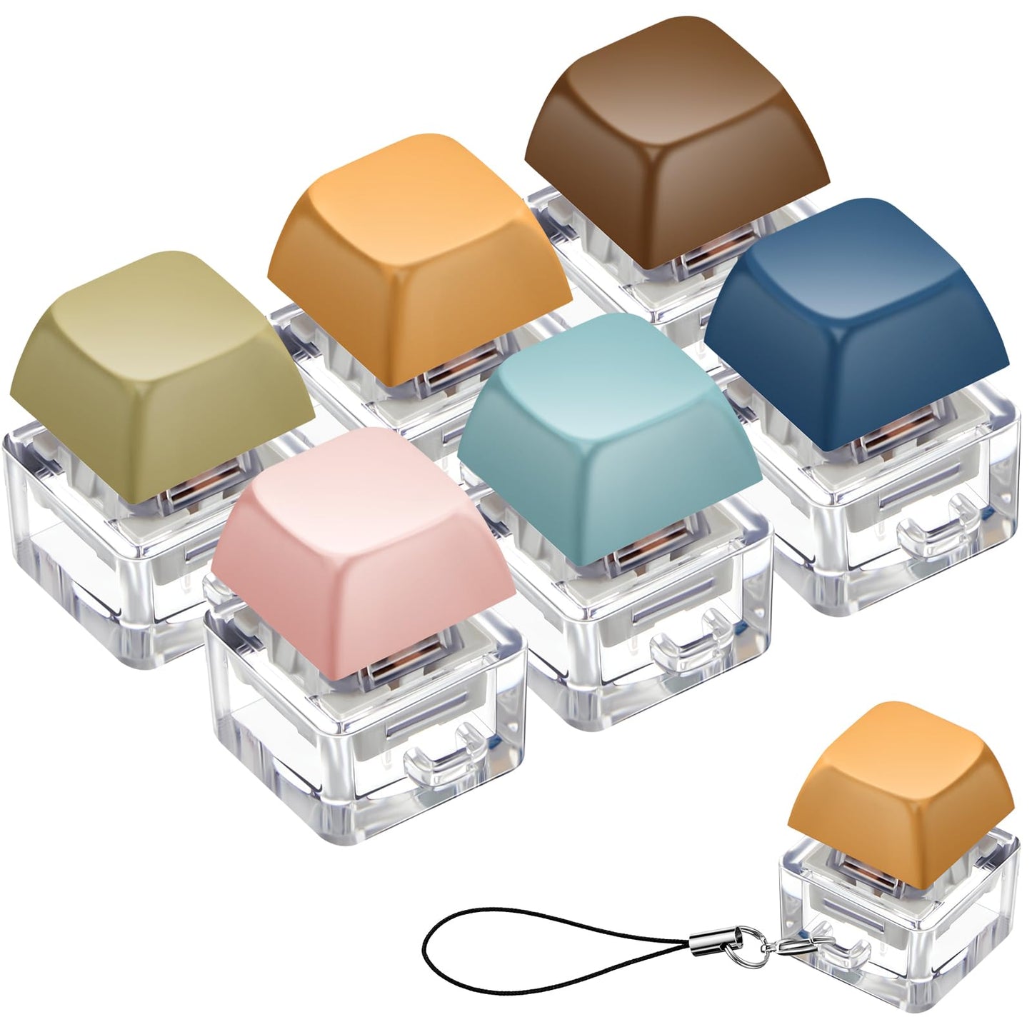 Taiyin 6 Pcs Keyboard Clicker Fidget Keychains – Morandi Color Decompression Toys for Focus and Relaxation