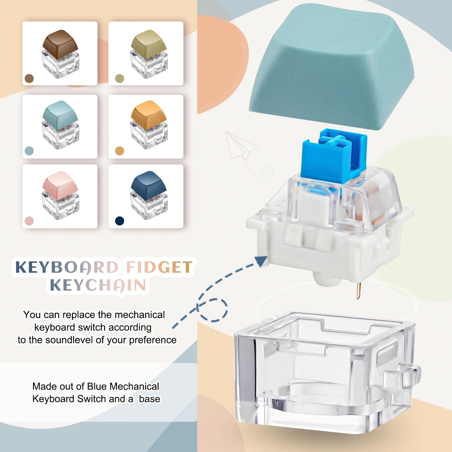 Taiyin 6 Pcs Keyboard Clicker Fidget Keychains – Morandi Color Decompression Toys for Focus and Relaxation