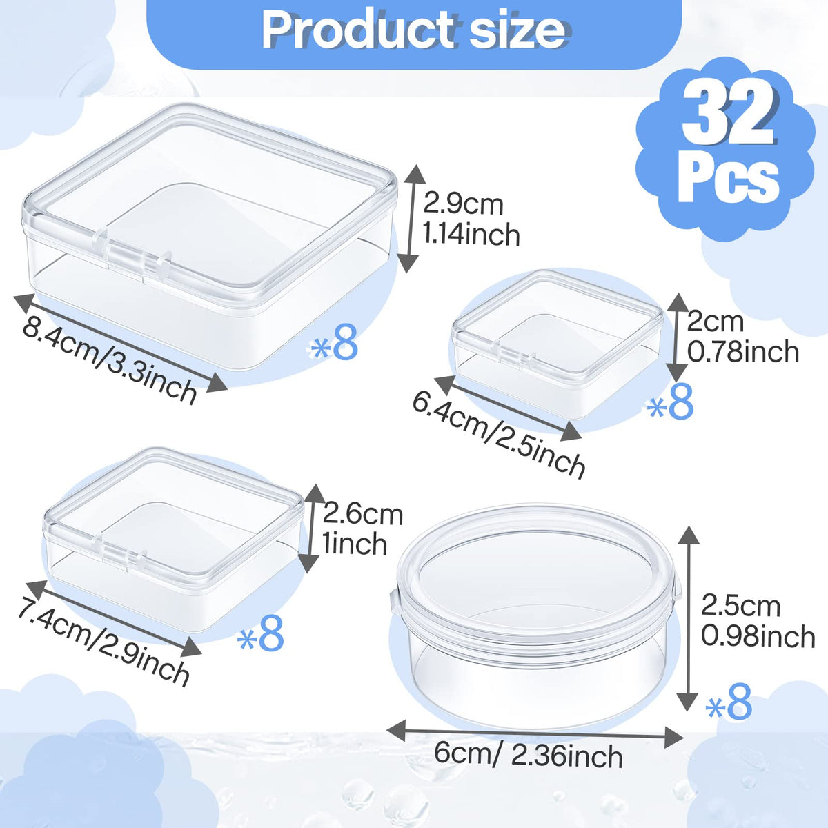 Taiyin 32-Pcs Clear Game Tokens Storage Boxes with Lids | Mixed Sizes Organizer for Dice, Tokens, Beads
