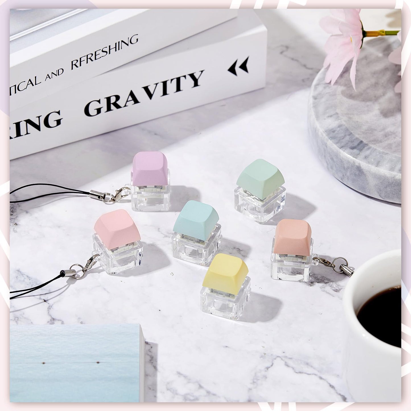 Taiyin 6 Pcs Keyboard Fidget Keychains – Macaron Colors for Stress Relief & Focus