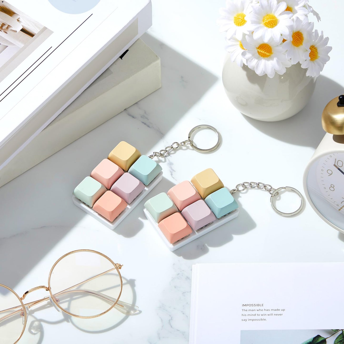 Taiyin Keyboard Clicker Fidget Keychain – 6-Color Macaron Set for Stress Relief and Focus