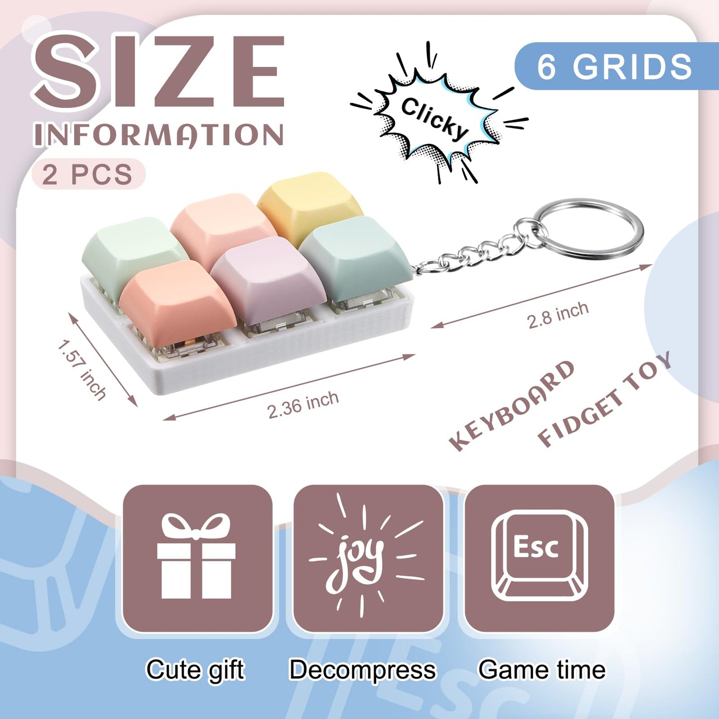 Taiyin Keyboard Clicker Fidget Keychain – 6-Color Macaron Set for Stress Relief and Focus