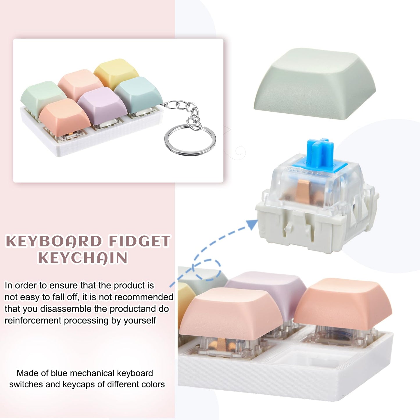 Taiyin Keyboard Clicker Fidget Keychain – 6-Color Macaron Set for Stress Relief and Focus