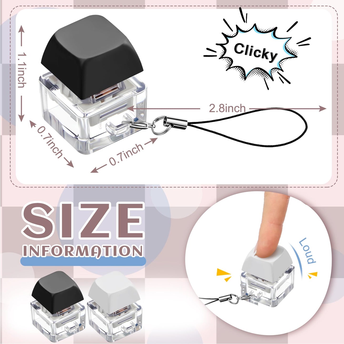 Taiyin Keyboard Toy Clicker Fidget Keychain – 2-Pack Black & White | Decompression Button Stress Relief Gift for Adults