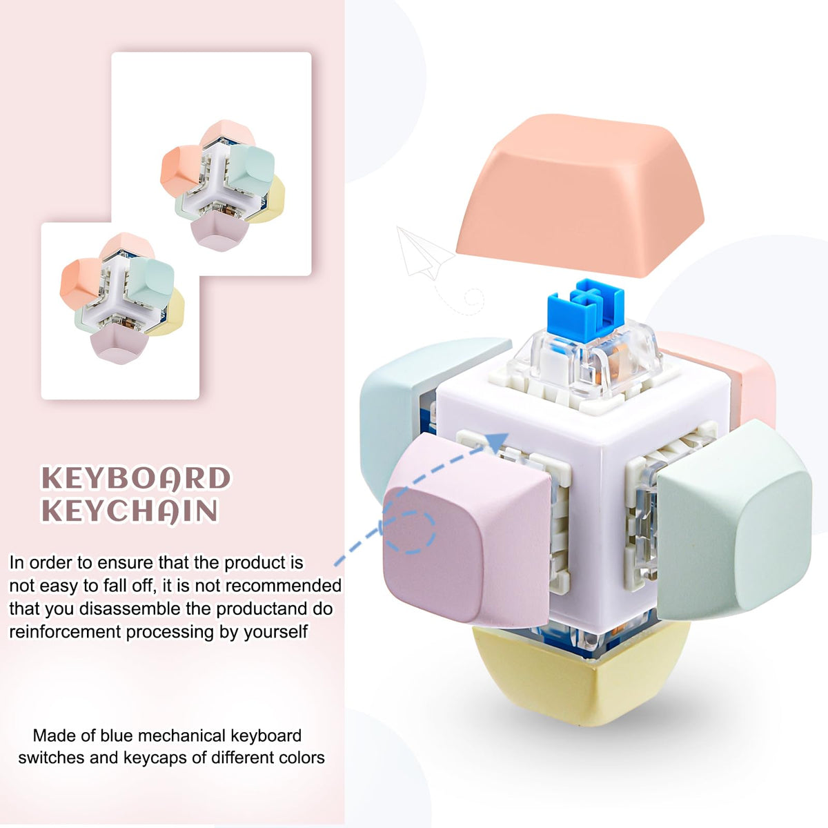 Taiyin 2-Pack Keyboard Toy Clicker • 6-Sided Fidget Keychain in Macaron Colors