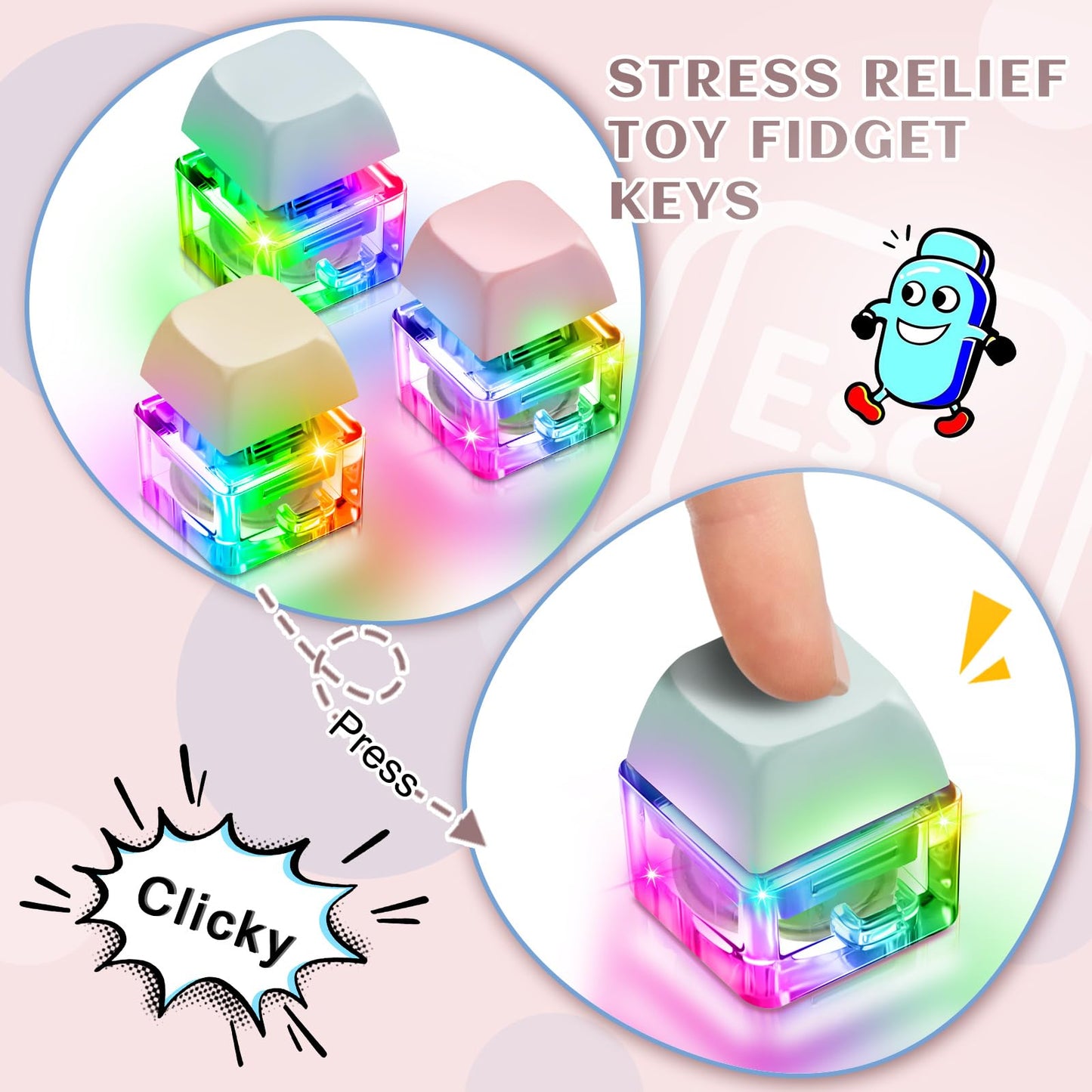 Taiyin 6 Pcs Keyboard Clicker Toys – Decompression Fidget Keyboard Cubes for Adults | Stress Relief & Desk Decor