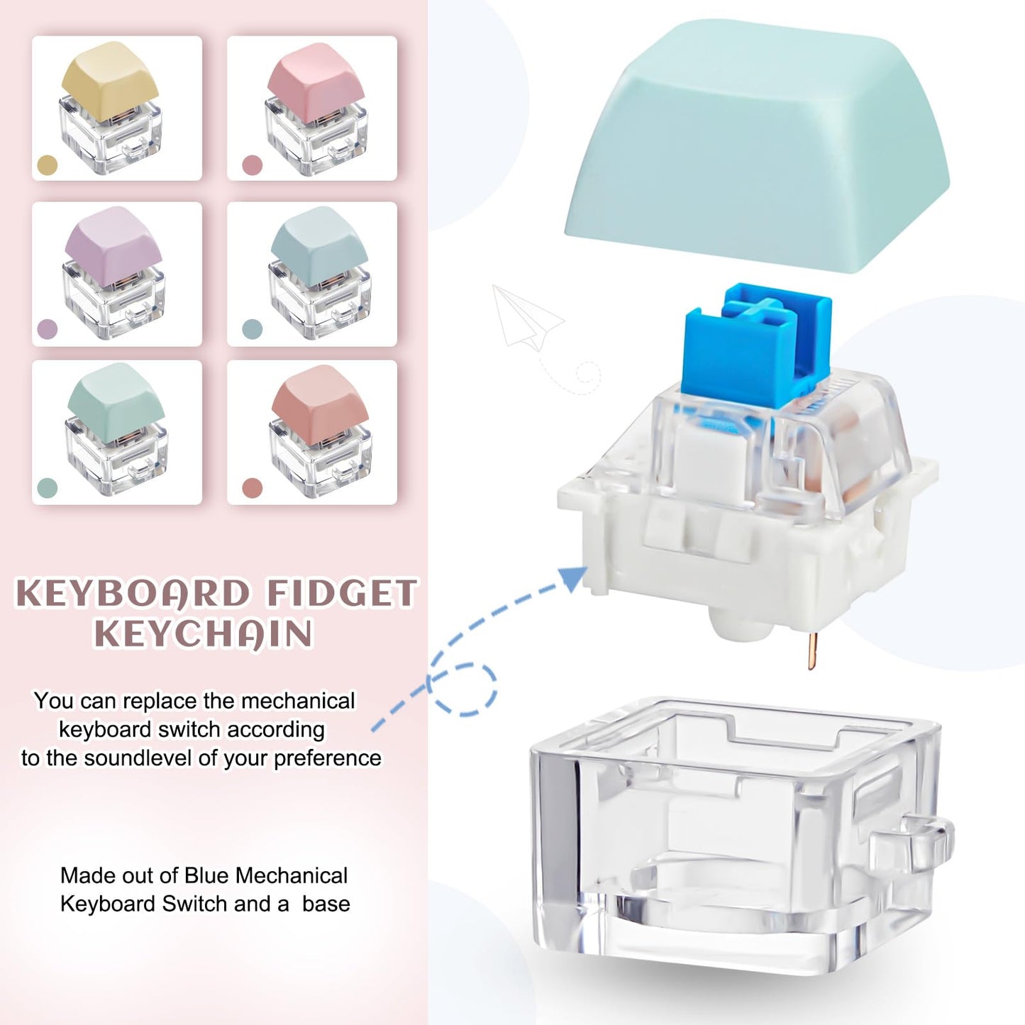 Taiyin 6 Pcs Keyboard Fidget Keychains – Macaron Colors for Stress Relief & Focus