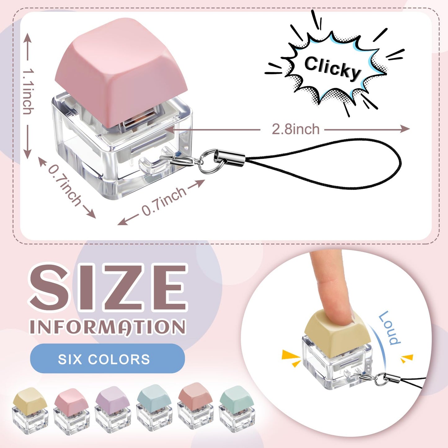 Taiyin 6 Pcs Keyboard Fidget Keychains – Macaron Colors for Stress Relief & Focus