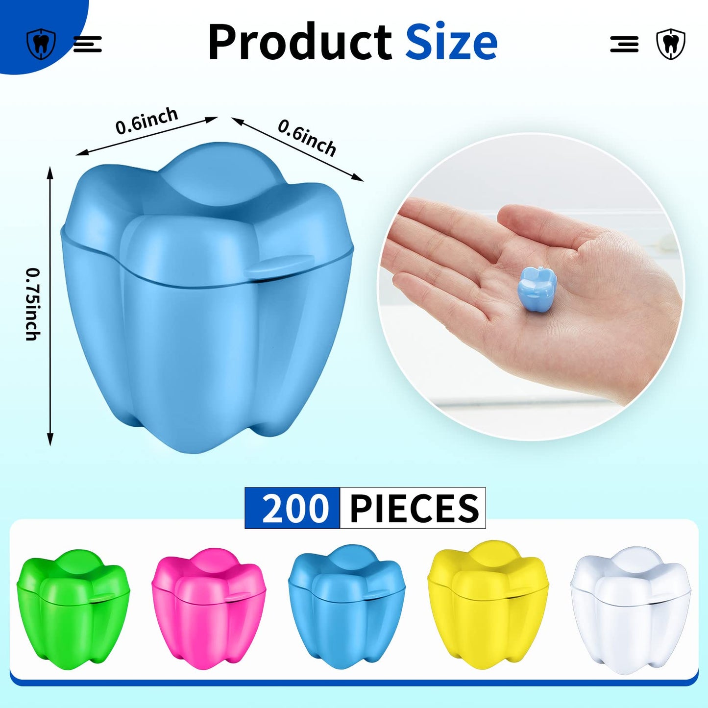 Taiyin 200 Pcs Colorful Tooth Savers Box – Kids Tooth Holders Bulk, 5 Colors