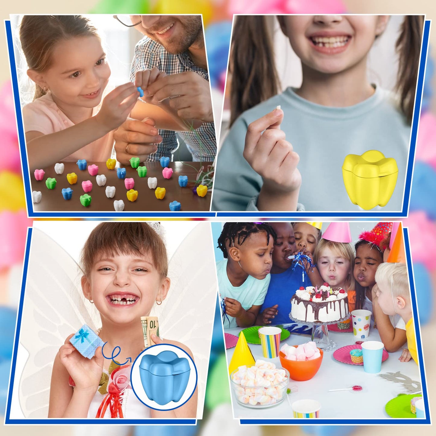 Taiyin 200 Pcs Colorful Tooth Savers Box – Kids Tooth Holders Bulk, 5 Colors