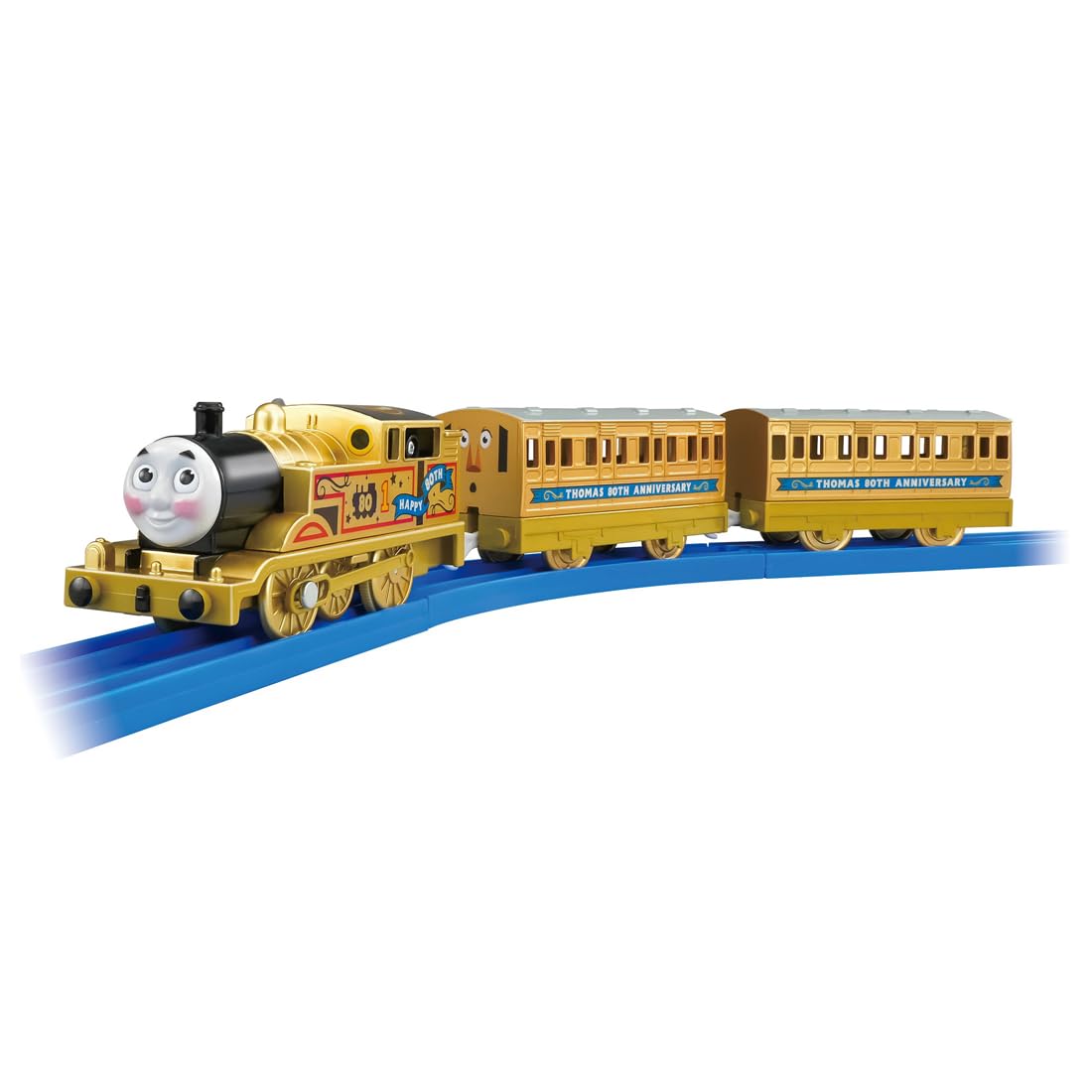 Takara Tomy Plarail Gold Thomas & Friends 80th Anniversary Train Set – Gold Thomas, Annie & Clarabel