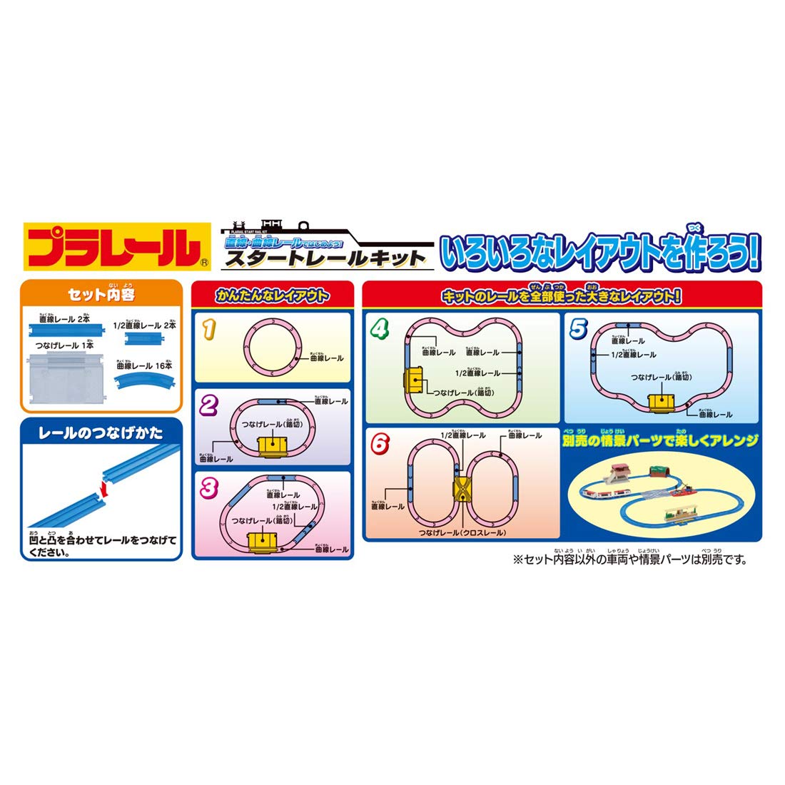 Takara Tomy PLARAIL Starter Rail Kit – Straight & Curved Rails for Trains, Ages 3+, ST Mark Certified