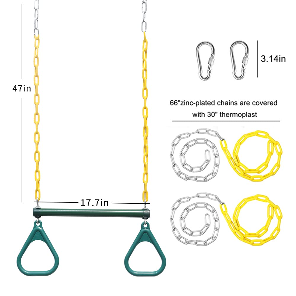 Take Me Away 18" Trapeze Swing Bar with Rings & 48" Heavy-Duty Plastic-Coated Chains – Swing Set Accessories