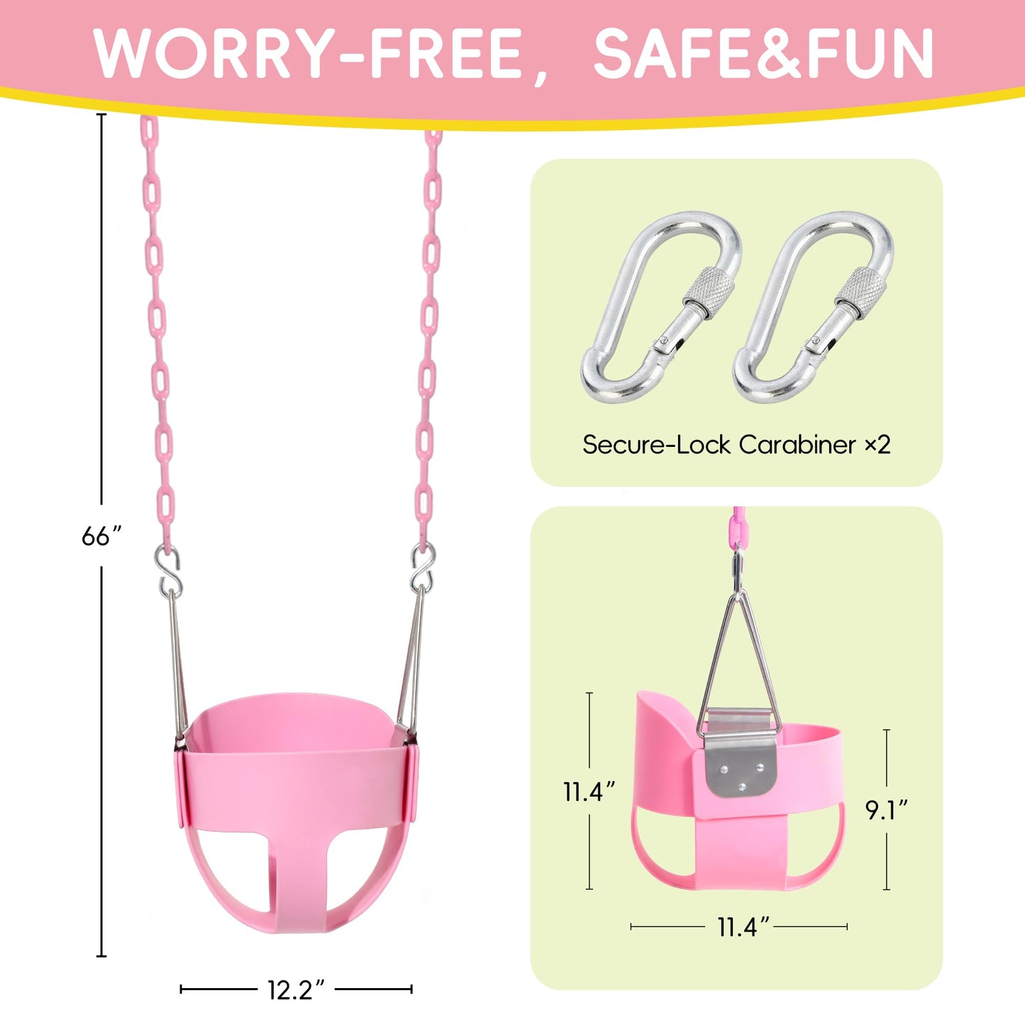 Take Me Away Pink Swing Seat – Heavy-Duty Toddler Bucket Swing with 66-inch Chains