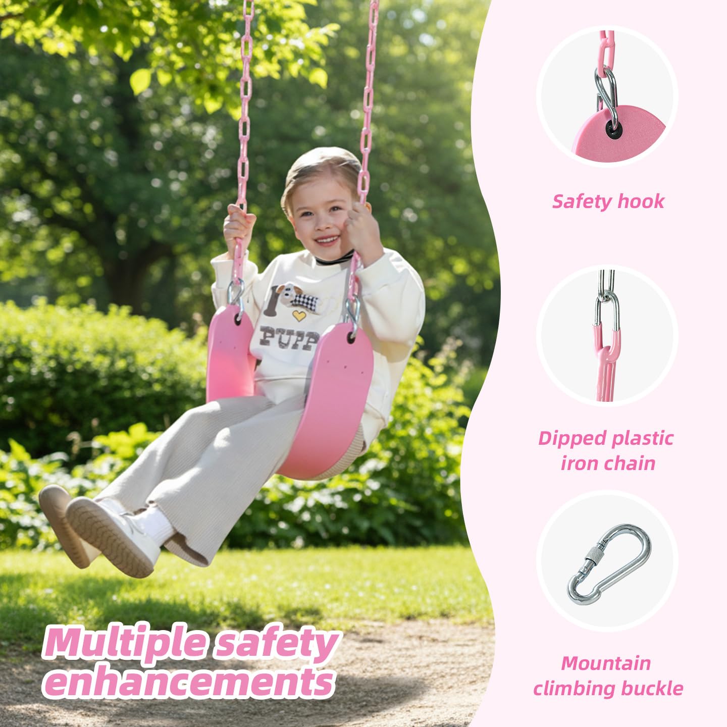 Take Me Away 2 Pack Pink Swing Seats with 66in Chains – Heavy-Duty, Plastic-Coated, Playground Swing Set Accessories