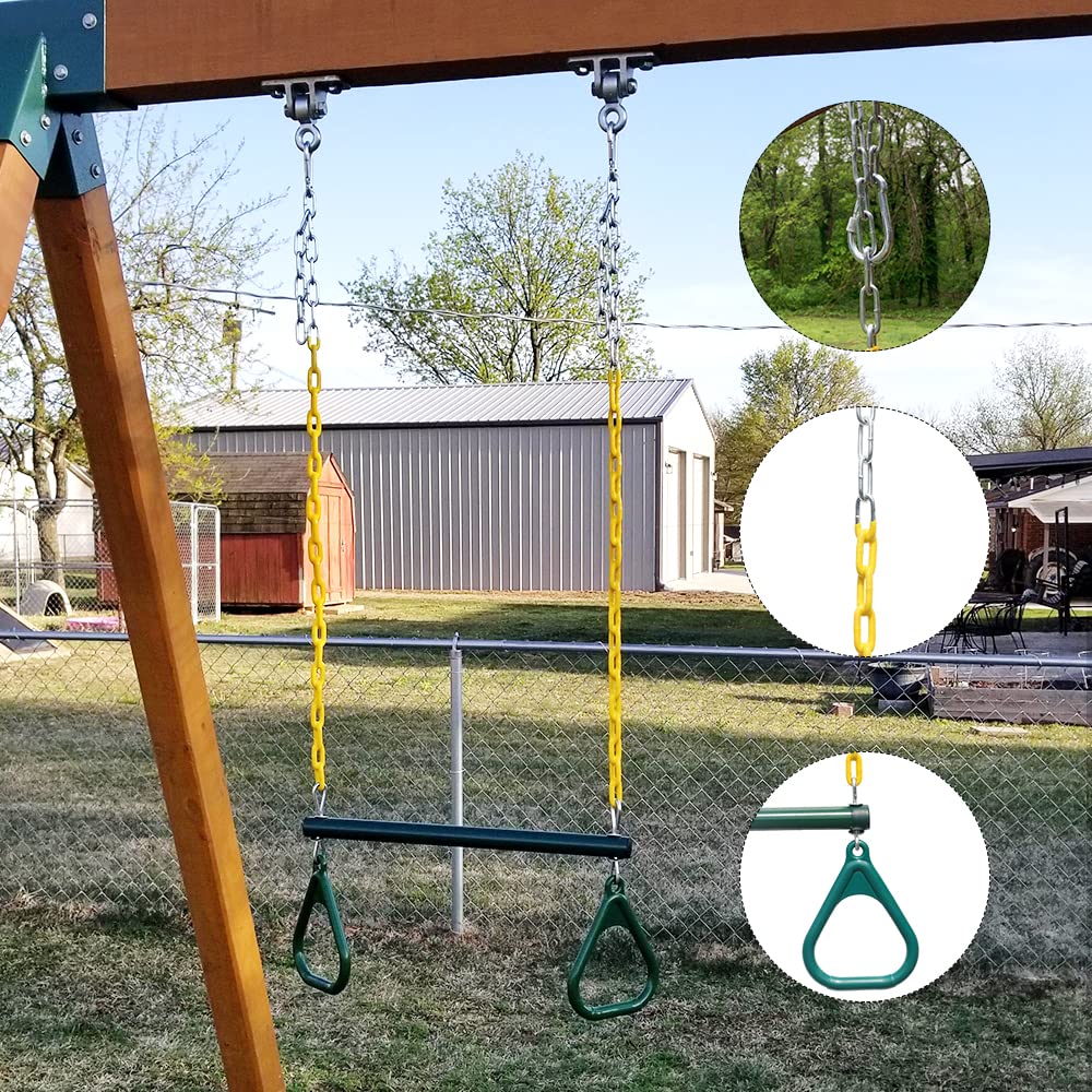 Take Me Away 18" Trapeze Swing Bar with Rings & 48" Heavy-Duty Plastic-Coated Chains – Swing Set Accessories