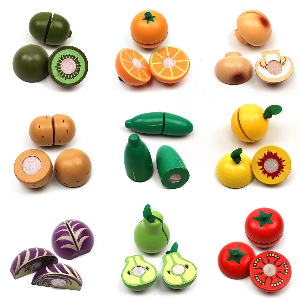 Take Me Away Wooden Cutting Fruit & Veggie Set for Kids – Pretend Play Kitchen Toy