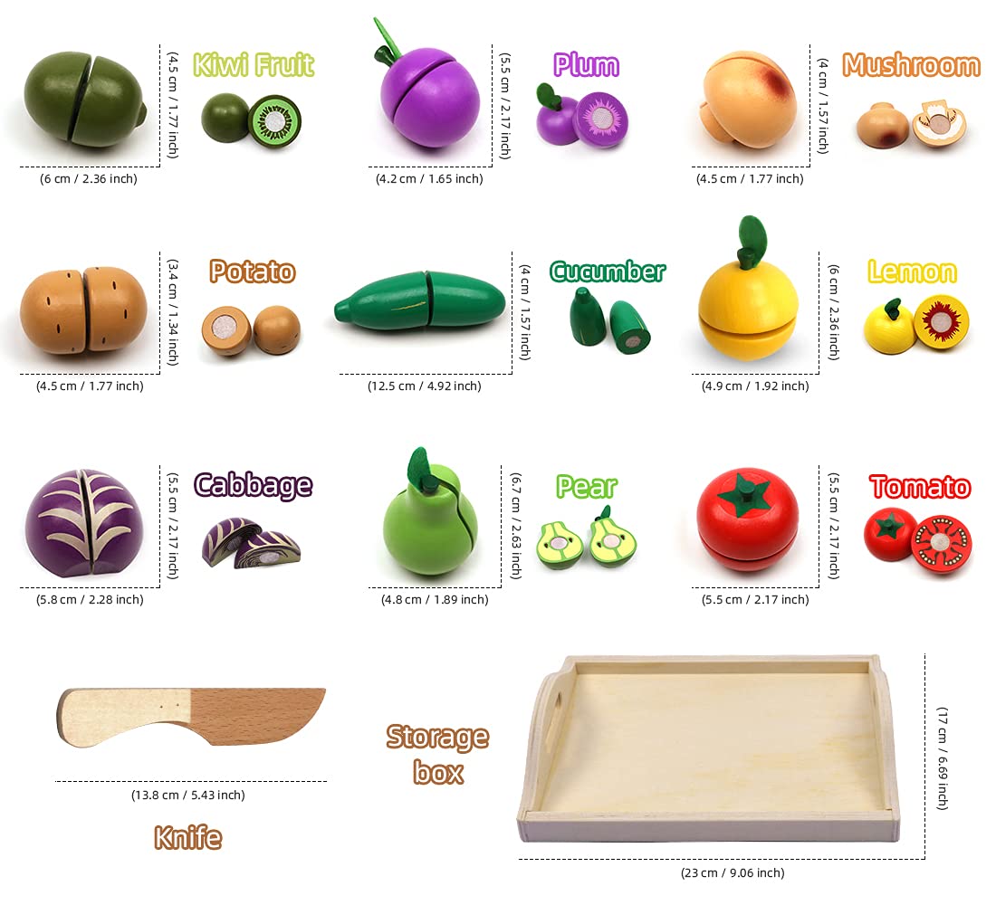 Take Me Away Wooden Cutting Fruit & Veggie Set for Kids – Pretend Play Kitchen Toy