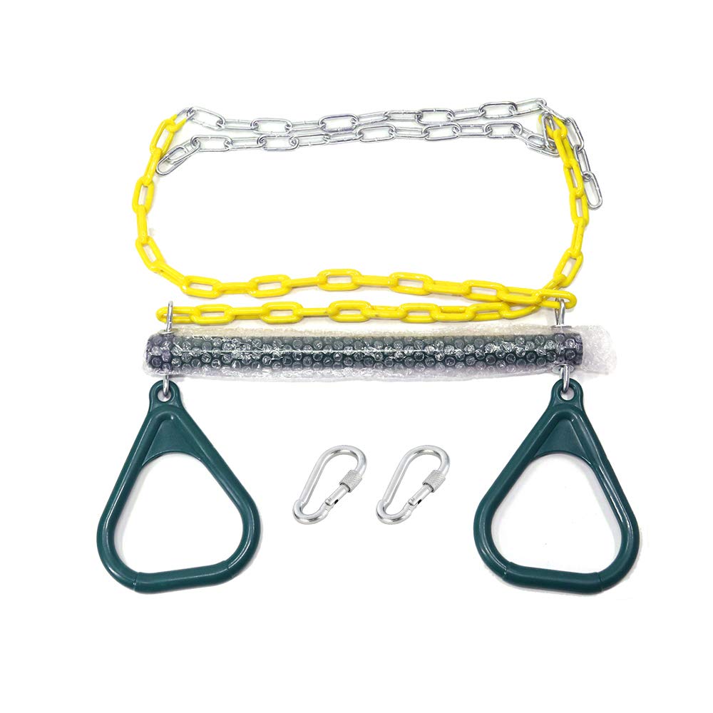 Take Me Away 18" Trapeze Swing Bar with Rings & 48" Heavy-Duty Plastic-Coated Chains – Swing Set Accessories