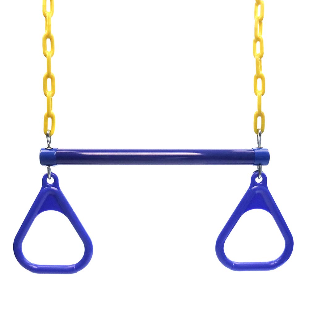 Take Me Away 18-inch Trapeze Swing Bar with Rings & 48-inch Heavy-Duty Chains | Backyard Playground Accessory