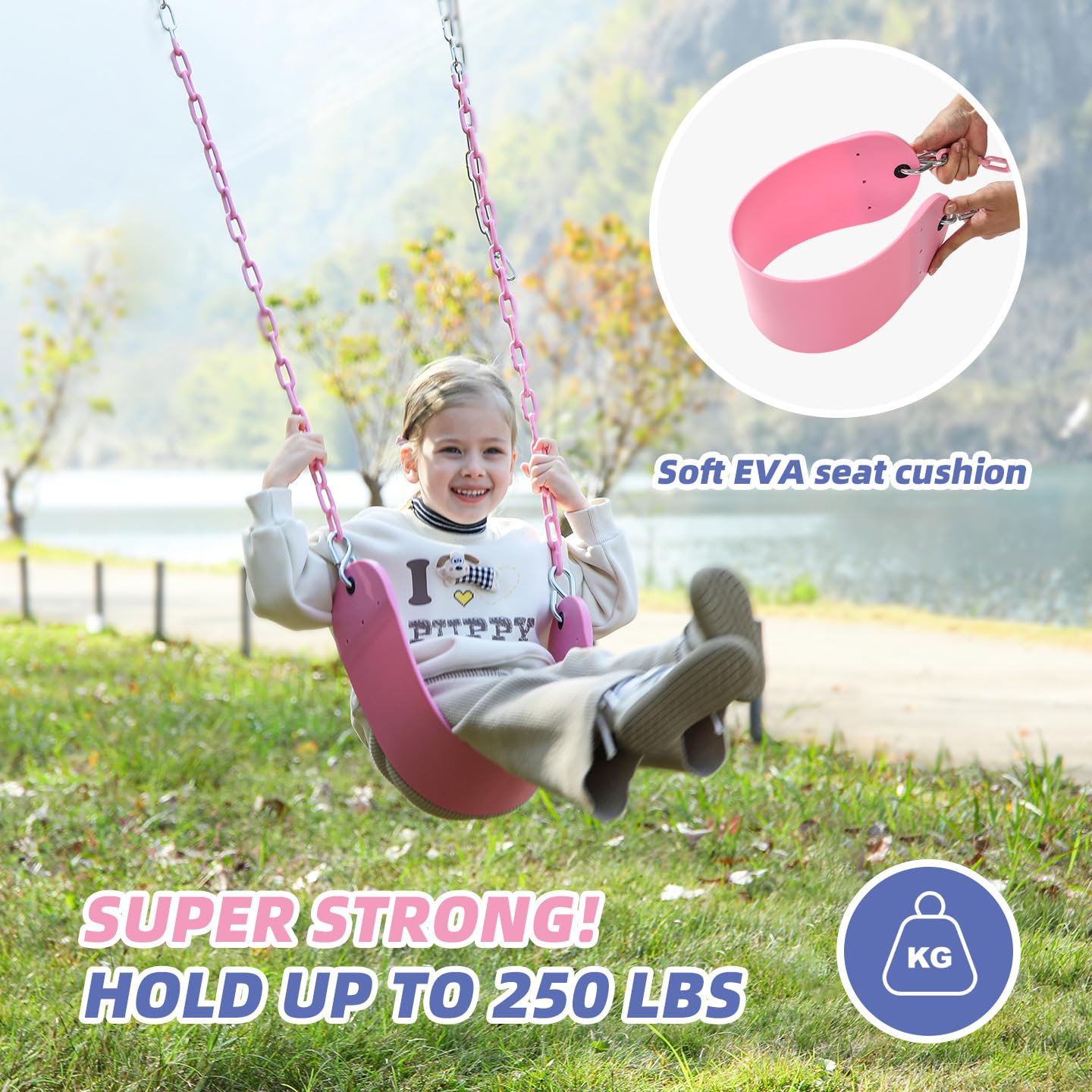 Take Me Away 2 Pack Pink Swing Seats with 66in Chains – Heavy-Duty, Plastic-Coated, Playground Swing Set Accessories