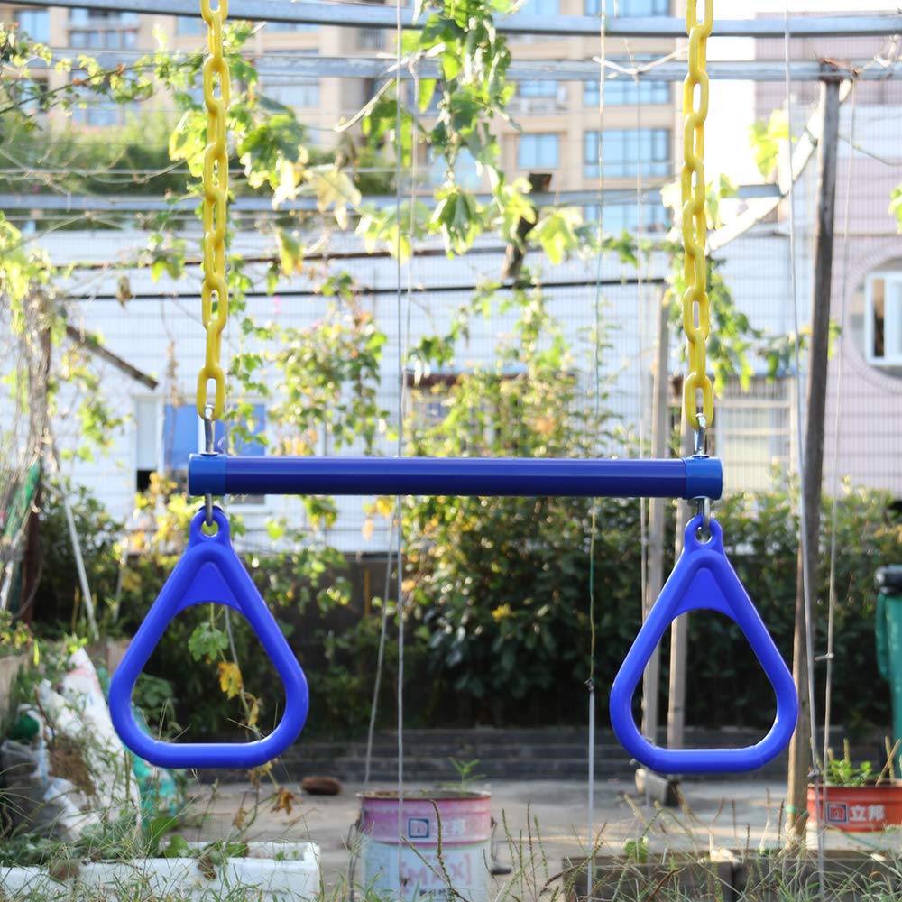 Take Me Away 18-inch Trapeze Swing Bar with Rings & 48-inch Heavy-Duty Chains | Backyard Playground Accessory