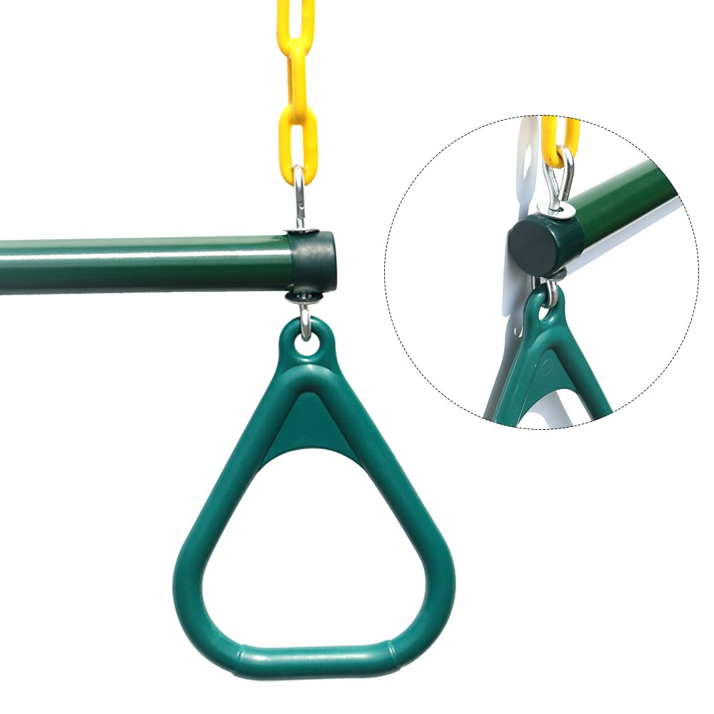 Take Me Away 18" Trapeze Swing Bar with Rings & 48" Heavy-Duty Plastic-Coated Chains – Swing Set Accessories