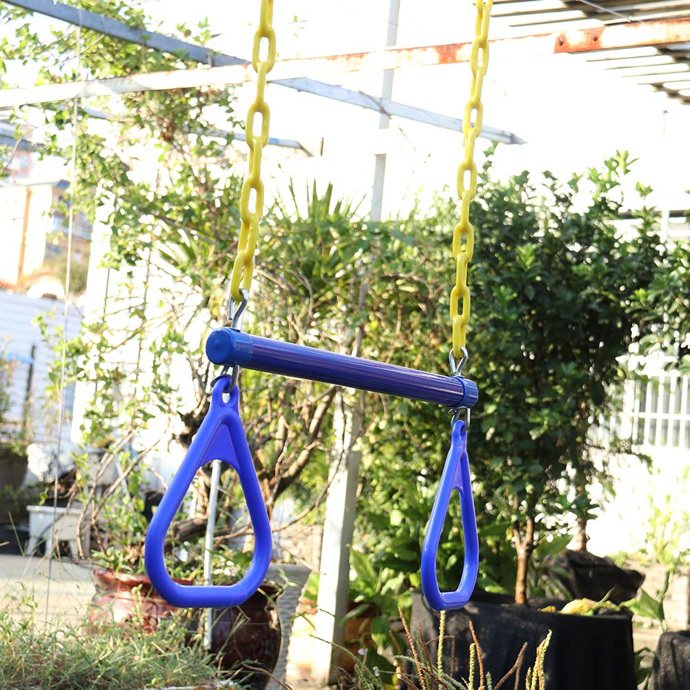 Take Me Away 18-inch Trapeze Swing Bar with Rings & 48-inch Heavy-Duty Chains | Backyard Playground Accessory