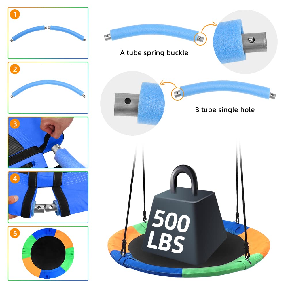 Take Me Away Saucer Tree Swing Seat for Kids - 40-Inch Outdoor Round Swing, Heavy-Duty, Easy Install, Multicolor