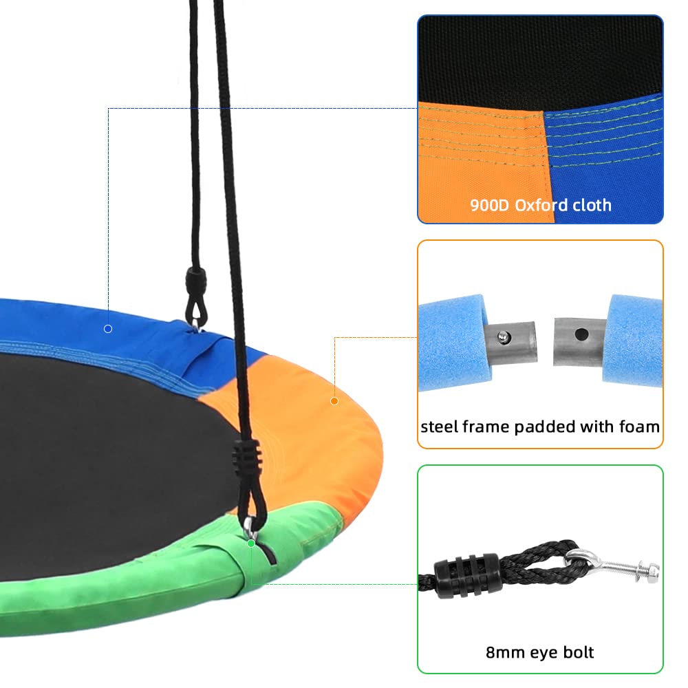Take Me Away Saucer Tree Swing Seat for Kids - 40-Inch Outdoor Round Swing, Heavy-Duty, Easy Install, Multicolor