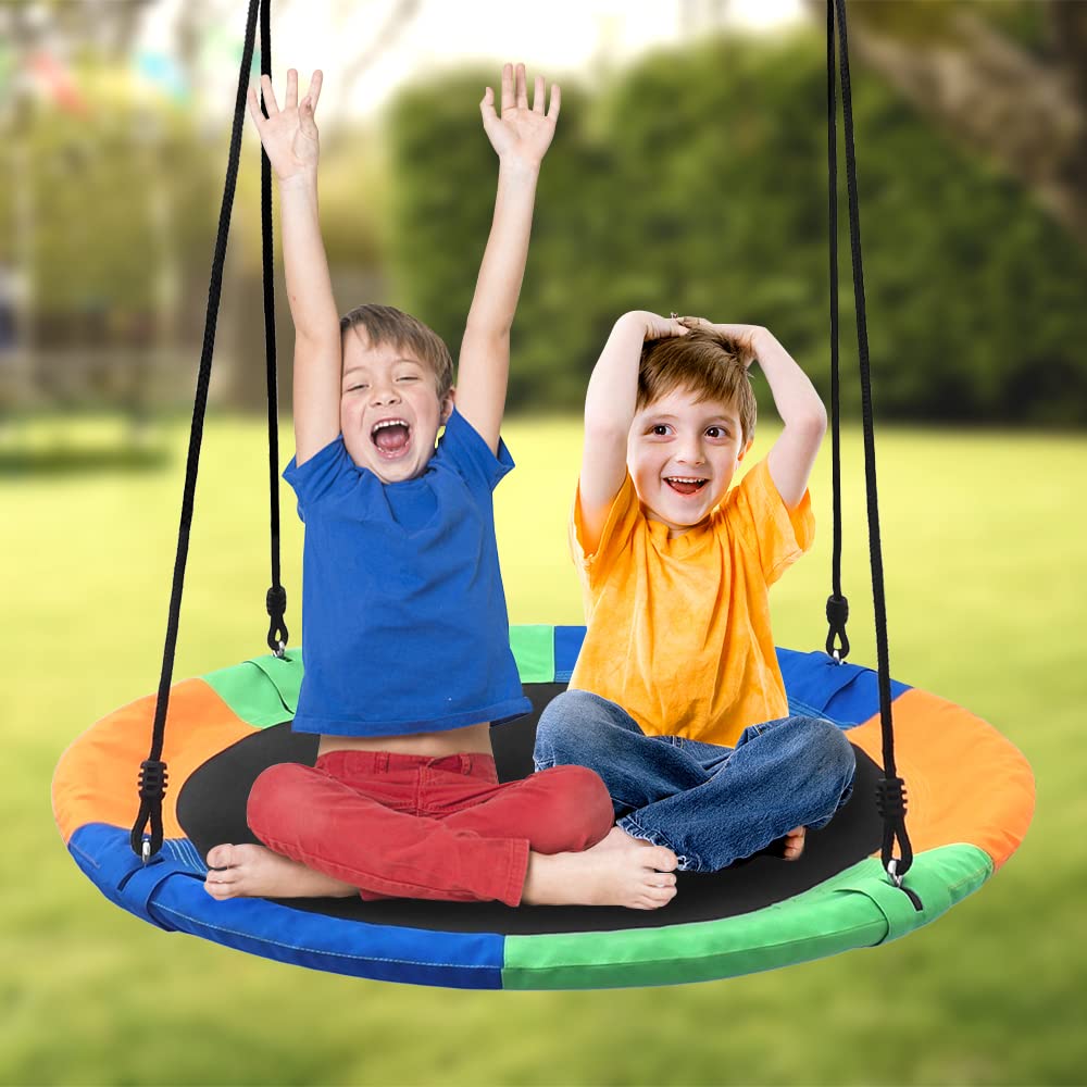 Take Me Away Saucer Tree Swing Seat for Kids - 40-Inch Outdoor Round Swing, Heavy-Duty, Easy Install, Multicolor