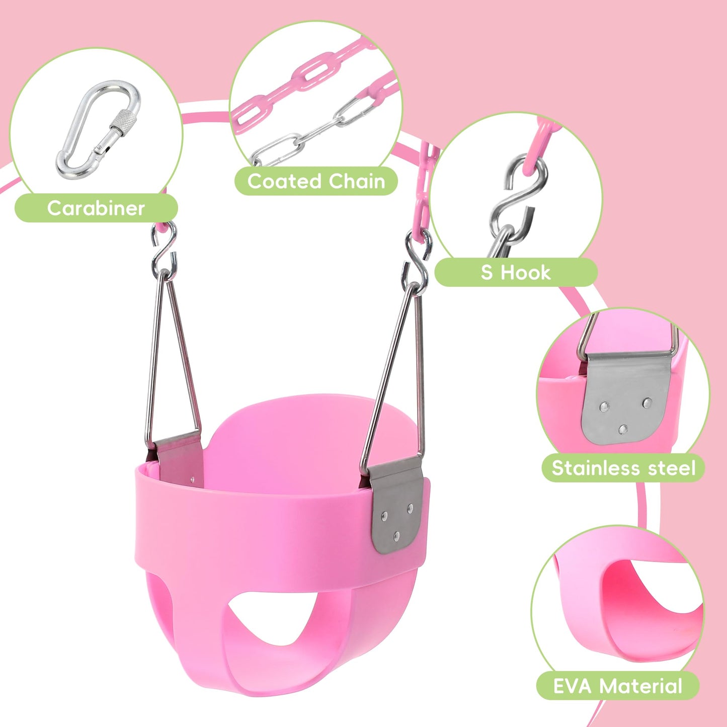 Take Me Away Pink Swing Seat – Heavy-Duty Toddler Bucket Swing with 66-inch Chains