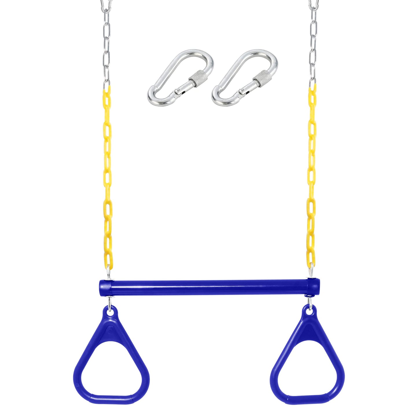 Take Me Away 18-inch Trapeze Swing Bar with Rings & 48-inch Heavy-Duty Chains | Backyard Playground Accessory