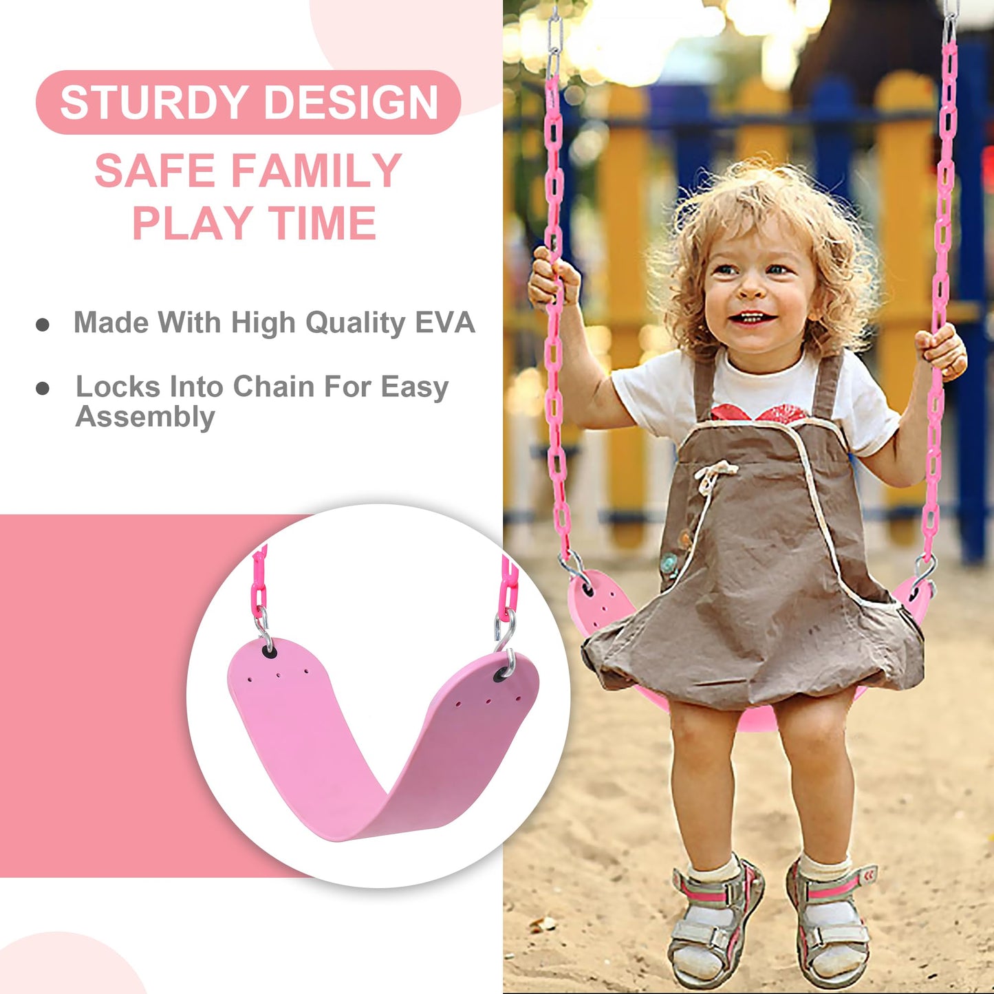 Take Me Away 2 Pack Pink Swing Seats with 66in Chains – Heavy-Duty, Plastic-Coated, Playground Swing Set Accessories