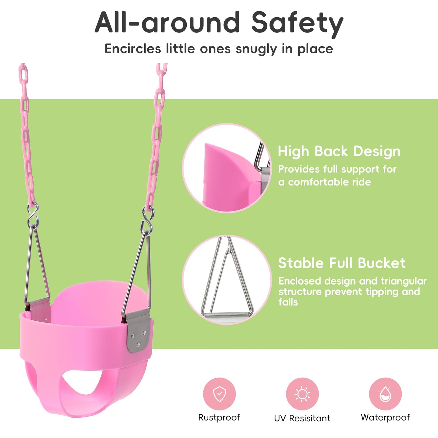 Take Me Away Pink Swing Seat – Heavy-Duty Toddler Bucket Swing with 66-inch Chains