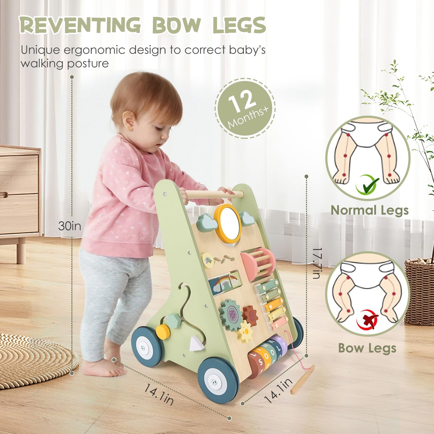 Takeeyce Baby Push Walker - Wooden Montessori Toy for Toddlers 10-12 Months