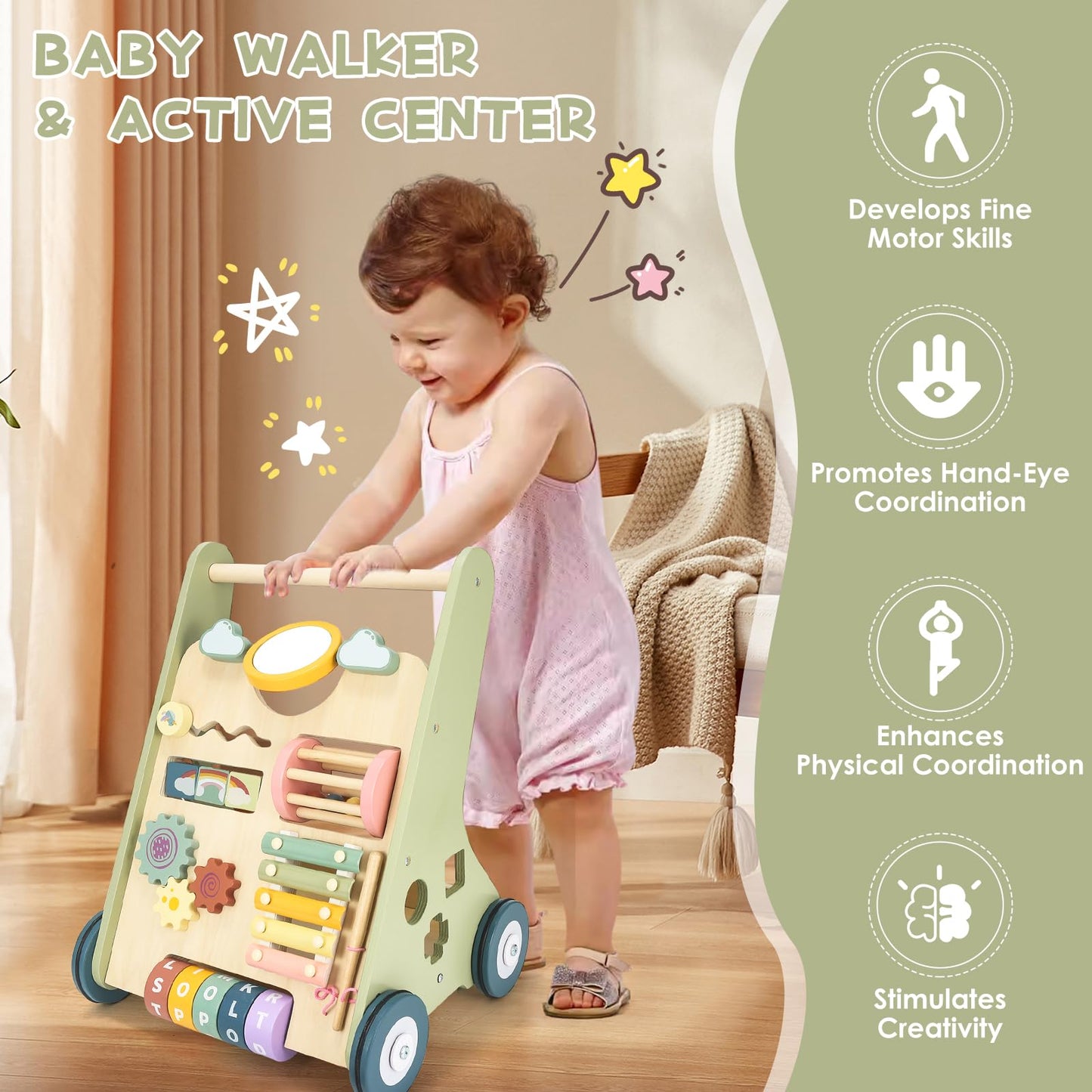 Takeeyce Baby Push Walker - Wooden Montessori Toy for Toddlers 10-12 Months