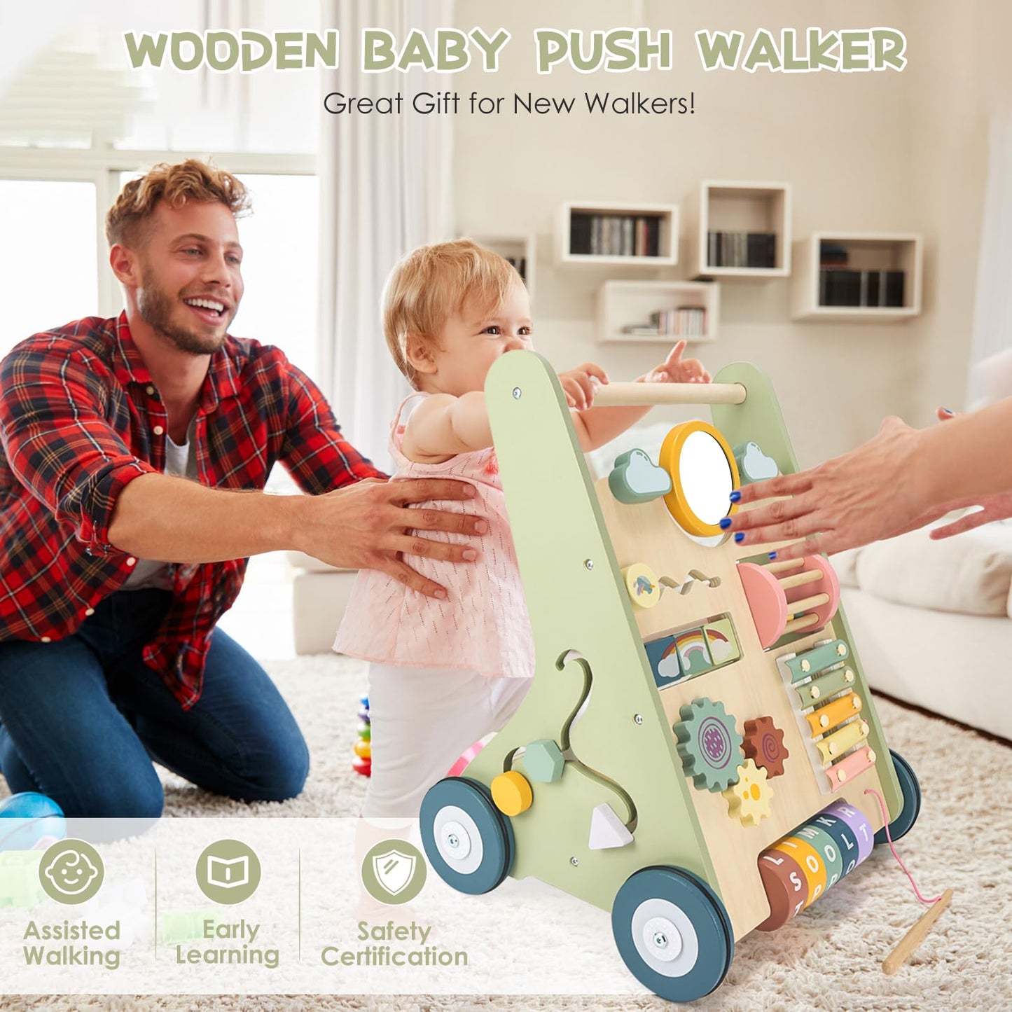 Takeeyce Baby Push Walker - Wooden Montessori Toy for Toddlers 10-12 Months