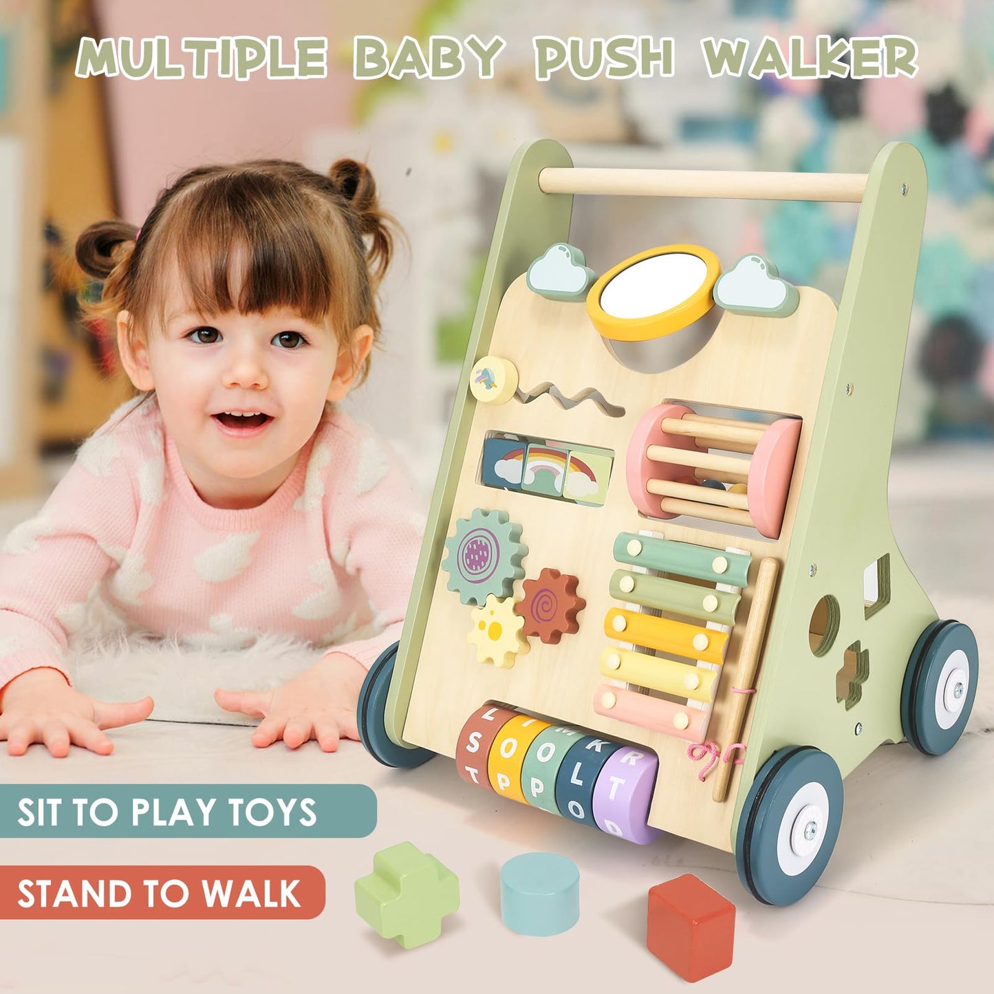 Takeeyce Baby Push Walker - Wooden Montessori Toy for Toddlers 10-12 Months