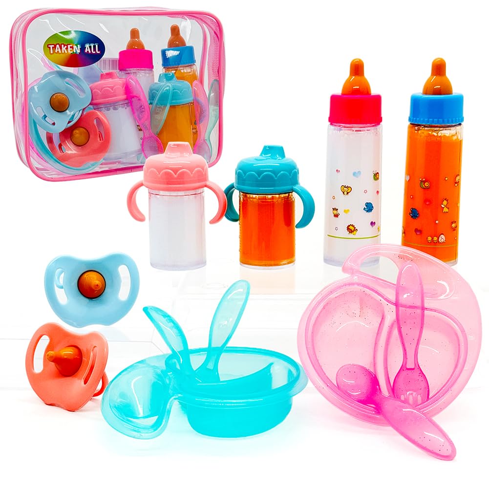Taken All Baby Doll Magic Bottle Set – 12-Piece Pretend Feeding Kit (Middle Set)