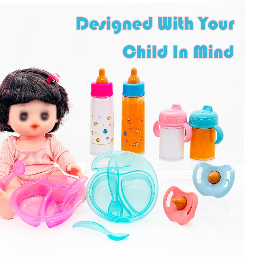 Taken All Baby Doll Magic Bottle Set – 12-Piece Pretend Feeding Kit (Middle Set)