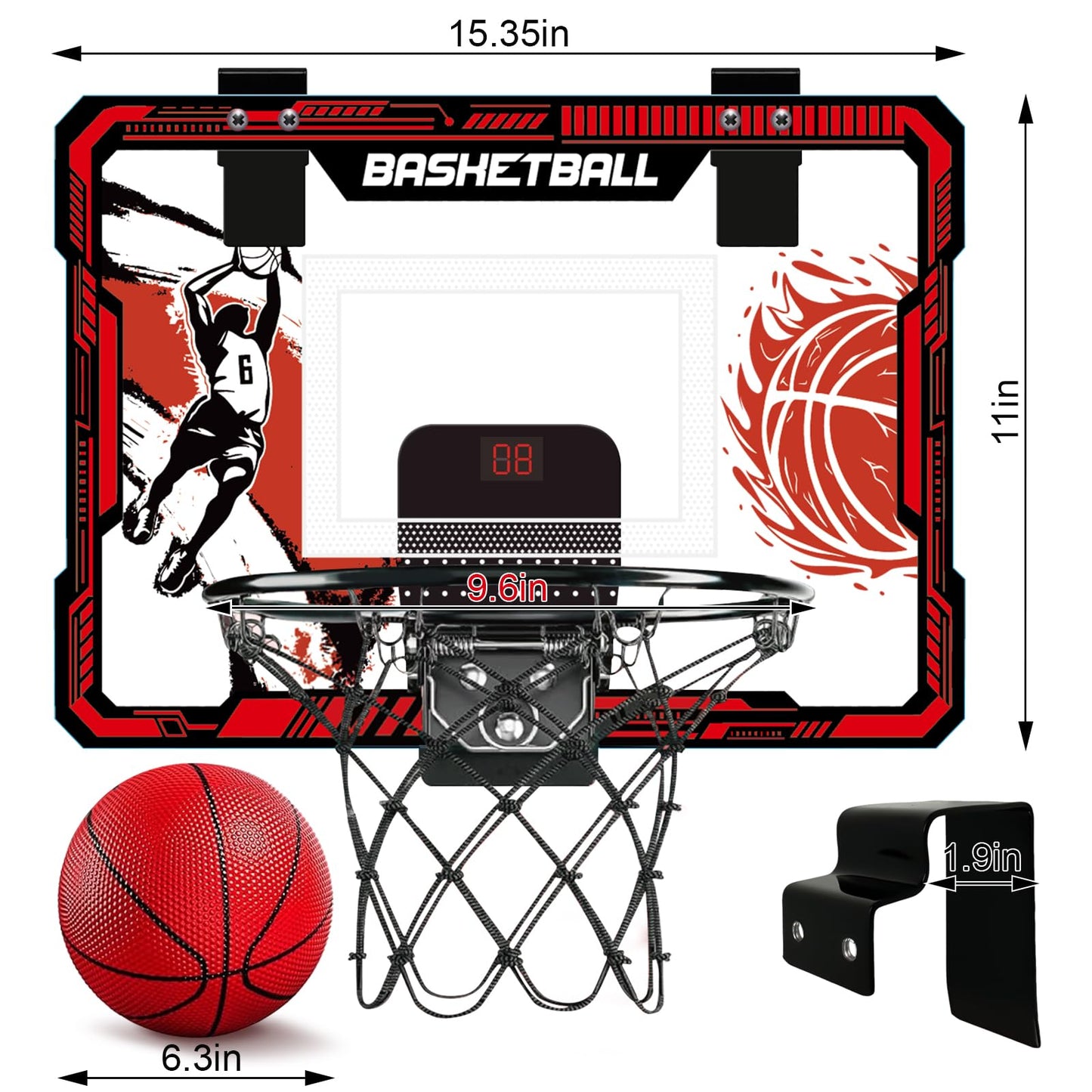 TALGIC Indoor Over-the-Door Basketball Hoop with LED Scoreboard | 4 Balls & Pump