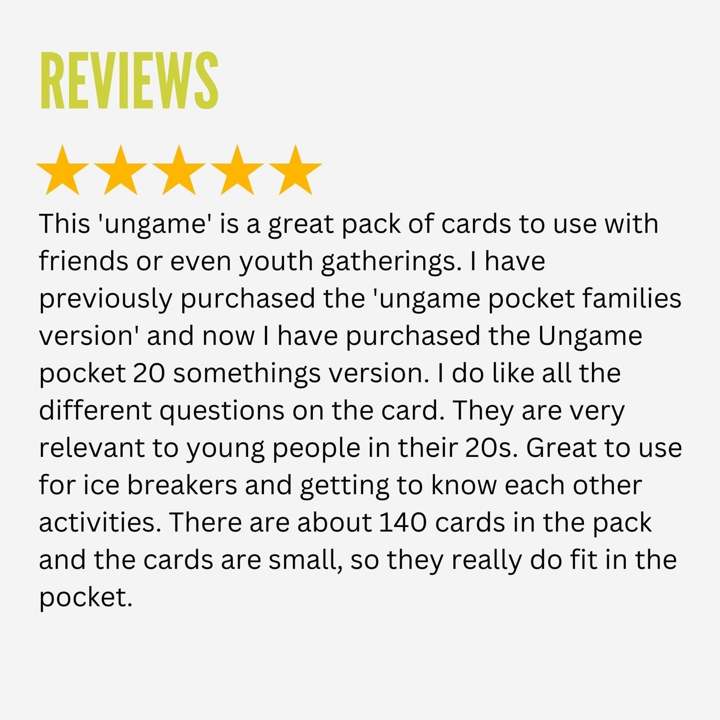 Pocket UNGAME 20 Somethings by TaliCor | Non-Competitive Card Game for Young Adults 18+